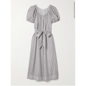 Doen Light Gray Pinstripe Midi Dress with Tie Waist